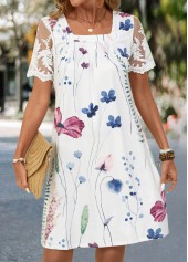 White Lace Floral Print Short A Line Dress