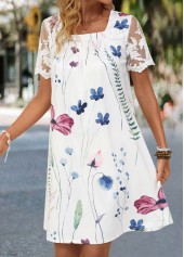 White Lace Floral Print Short A Line Dress | thumb picture 