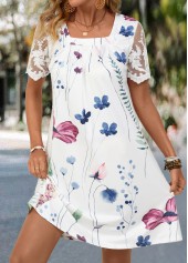 White Lace Floral Print Short A Line Dress | thumb picture 