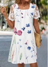 White Lace Floral Print Short A Line Dress | thumb picture 
