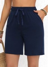 Navy Double Side Pockets Elastic Waist High Waisted Shorts | thumb picture 
