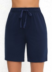 Navy Double Side Pockets Elastic Waist High Waisted Shorts | thumb picture 