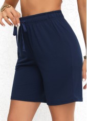 Navy Double Side Pockets Elastic Waist High Waisted Shorts | thumb picture 