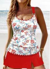 Circular Ring Floral Print Red Tankini Set | thumb picture 
