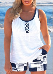 Jacquard Geometric Print Navy Tankini Set