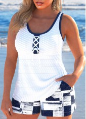 Jacquard Geometric Print Navy Tankini Set | thumb picture 