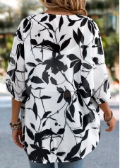 White Lightweight Leaf Print 3/4 Sleeve Light Cardigan | thumb picture 