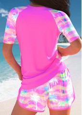 Patchwork Tropical Plants Print Neon Rose Red Tankini Set | thumb picture 