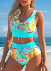 Ruched Tie Dye Print Cyan Bikini Set | thumb picture 