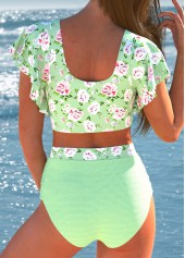 Criss Cross Floral Print Light Green Bikini Set | thumb picture 