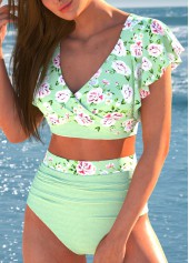 Criss Cross Floral Print Light Green Bikini Set | thumb picture 