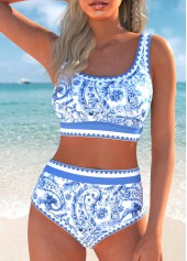 Contrast Binding Paisley Print Dusty Blue Bikini Set