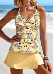 Surplice Tribal Print Light Yellow Tankini Set
