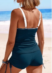 Contrast Binding Bowknot Peacock Blue Tankini Set | thumb picture 