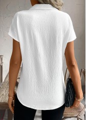 White Patchwork Short Sleeve Shirt Collar Blouse | thumb picture 