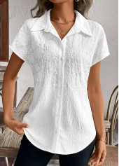 White Patchwork Short Sleeve Shirt Collar Blouse | thumb picture 