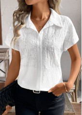 White Patchwork Short Sleeve Shirt Collar Blouse | thumb picture 