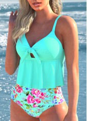 Bowknot Floral Print Mint Green Bikini Set | thumb picture 