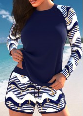 Patchwork Drawstring Striped Navy Tankini Set