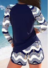 Patchwork Drawstring Striped Navy Tankini Set | thumb picture 