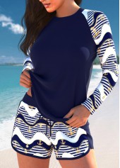 Patchwork Drawstring Striped Navy Tankini Set | thumb picture 