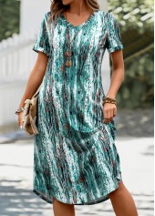 Mint Green Pocket Graffiti Print A Line Dress | thumb picture 