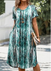 Mint Green Pocket Graffiti Print A Line Dress