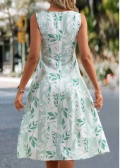 Light Green Leaf Print Sleeveless Square Neck Dress | thumb picture 