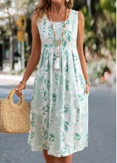 Light Green Leaf Print Sleeveless Square Neck Dress | thumb picture 