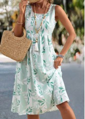 Light Green Leaf Print Sleeveless Square Neck Dress | thumb picture 