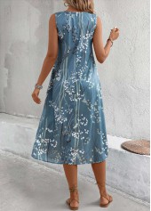 Dusty Blue Plants Print A Line Sleeveless Dress | thumb picture 