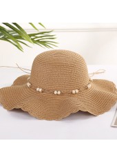 Dark Camel Beads Scalloped Hem Straw Hat