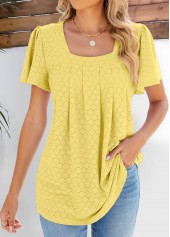 Light Yellow Pleated Short Sleeve Square Neck Blouse | thumb picture 