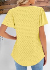 Light Yellow Pleated Short Sleeve Square Neck Blouse | thumb picture 