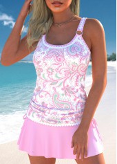 Drawstring Paisley Print Pink Tankini Set | thumb picture 