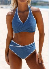Criss Cross Tie Back Denim Blue Bikini Set