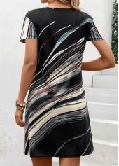 Black Patchwork Multi Stripe Print Short Shift Dress | thumb picture 