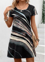 Black Patchwork Multi Stripe Print Short Shift Dress | thumb picture 