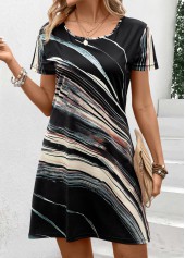 Black Patchwork Multi Stripe Print Short Shift Dress | thumb picture 