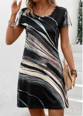 Black Patchwork Multi Stripe Print Short Shift Dress | thumb picture 