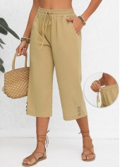 Light Camel Pocket Elastic Waist High Waisted Pants