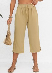 Light Camel Pocket Elastic Waist High Waisted Pants | thumb picture 