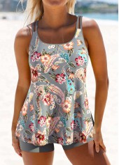 Patchwork Paisley Print Grey Tankini Set