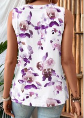 Light Purple Pleated Floral Print Sleeveless Tank Top | thumb picture 
