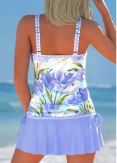 Drawstring Floral Print Light Blue Tankini Set | thumb picture 