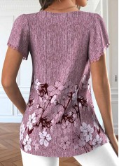 Dark Reddish Purple Embroidery Floral Print T Shirt | thumb picture 