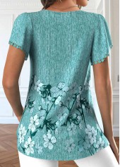 Mint Green Embroidery Floral Print Short Sleeve T Shirt