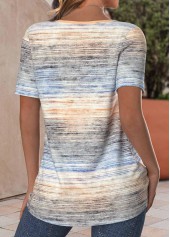 Orange Button Ombre Short Sleeve Round Neck T Shirt | thumb picture 