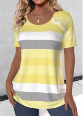 Light Yellow Button Striped Short Sleeve T Shirt | thumb picture 