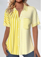 Light Yellow Pocket Striped Short Sleeve Shirt